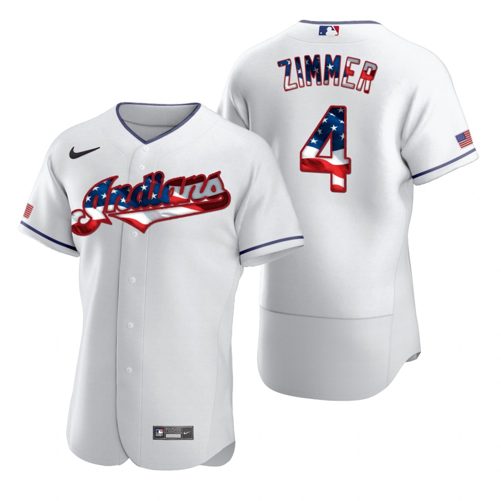 Cleveland Indians #4 Bradley Zimmer Men Nike White Fluttering USA Flag Limited Edition Authentic MLB Jersey